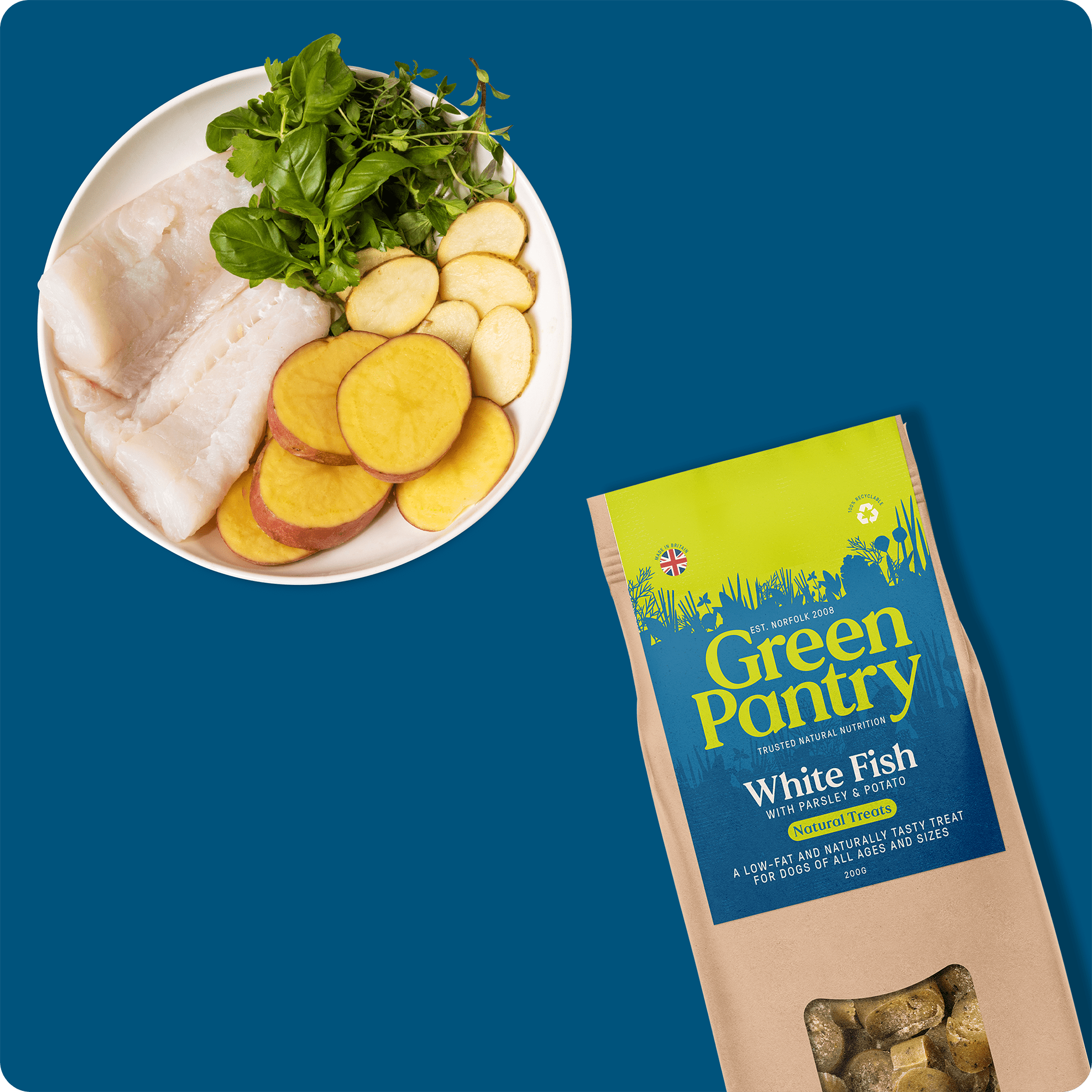 White Fish with Parsley & Potato, AirDried Treat. Green Pantry