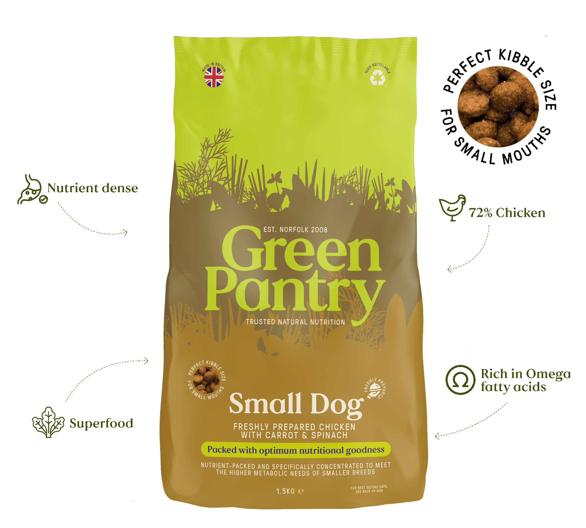 Small Dog Chicken with Carrot, and Spinach, for all Small Dog Breeds - Green Pantry